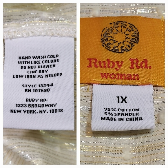 RUBY RD Textured Cream Button Up Blouse - Size 1X or Size 16W    (NWT) - Picture 3 of 5